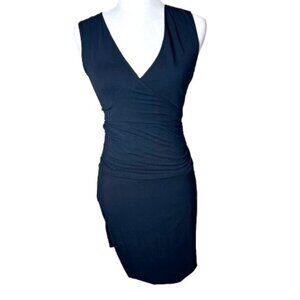 TART Black Knit Wrap Front Ruched Body Con Mini Dress Size XS